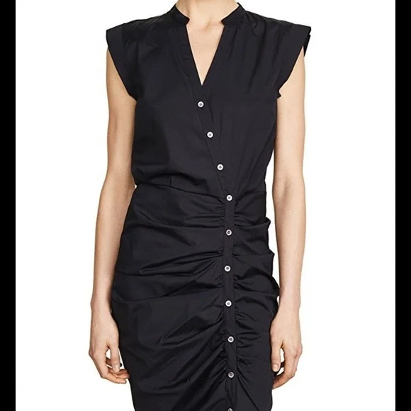 Veronica Beard Black Button-Down Ruched Shirt Dress - Picture 1 of 8